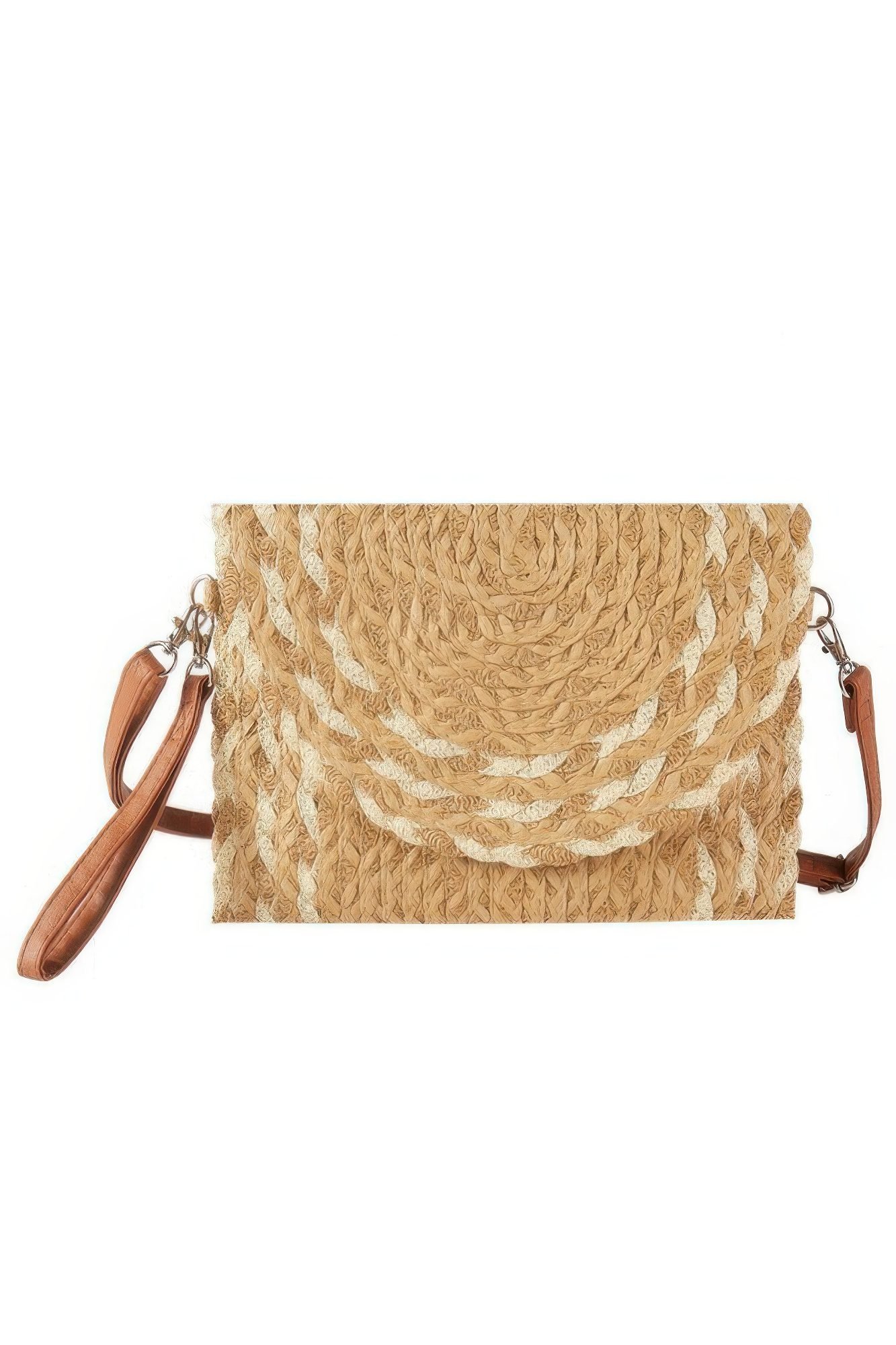 Mixed Color Detail Straw Clutch & Crossbody Bag