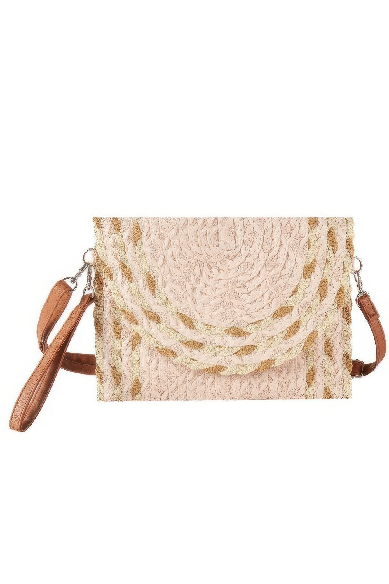 Mixed Color Detail Straw Clutch & Crossbody Bag