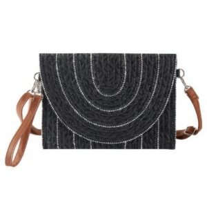 Stitch Detailed Straw Clutch & Crossbody Bag