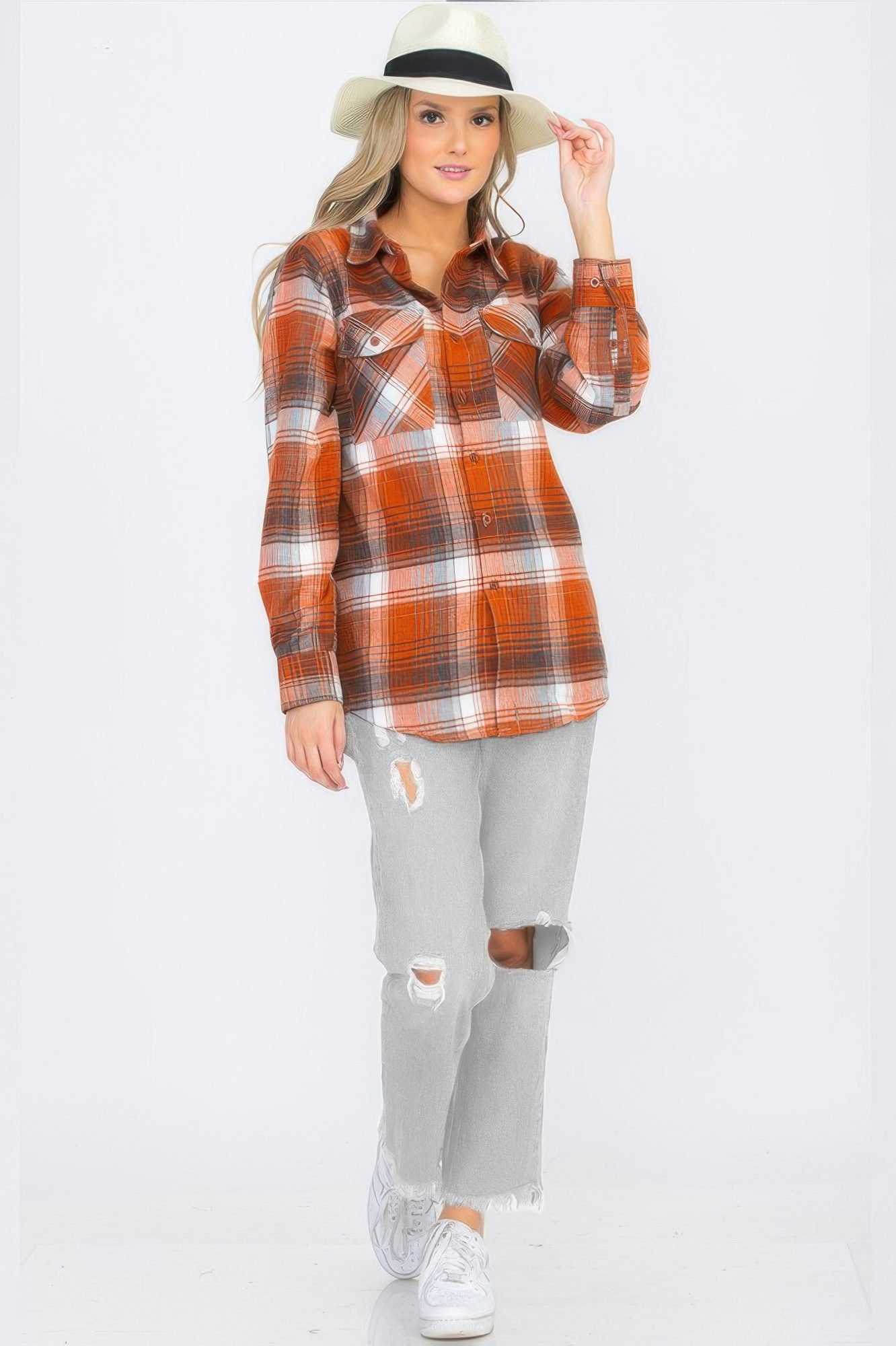 Womens Boyfriend Long Sleeve Checkered Flannel