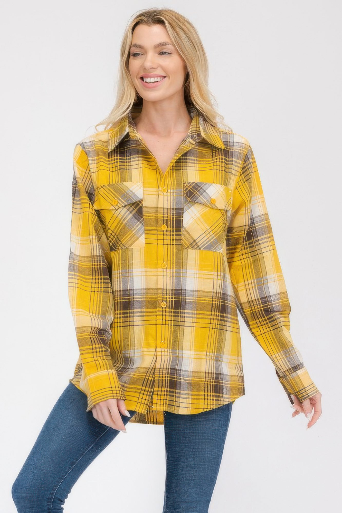 Womens Boyfriend Long Sleeve Checkered Flannel