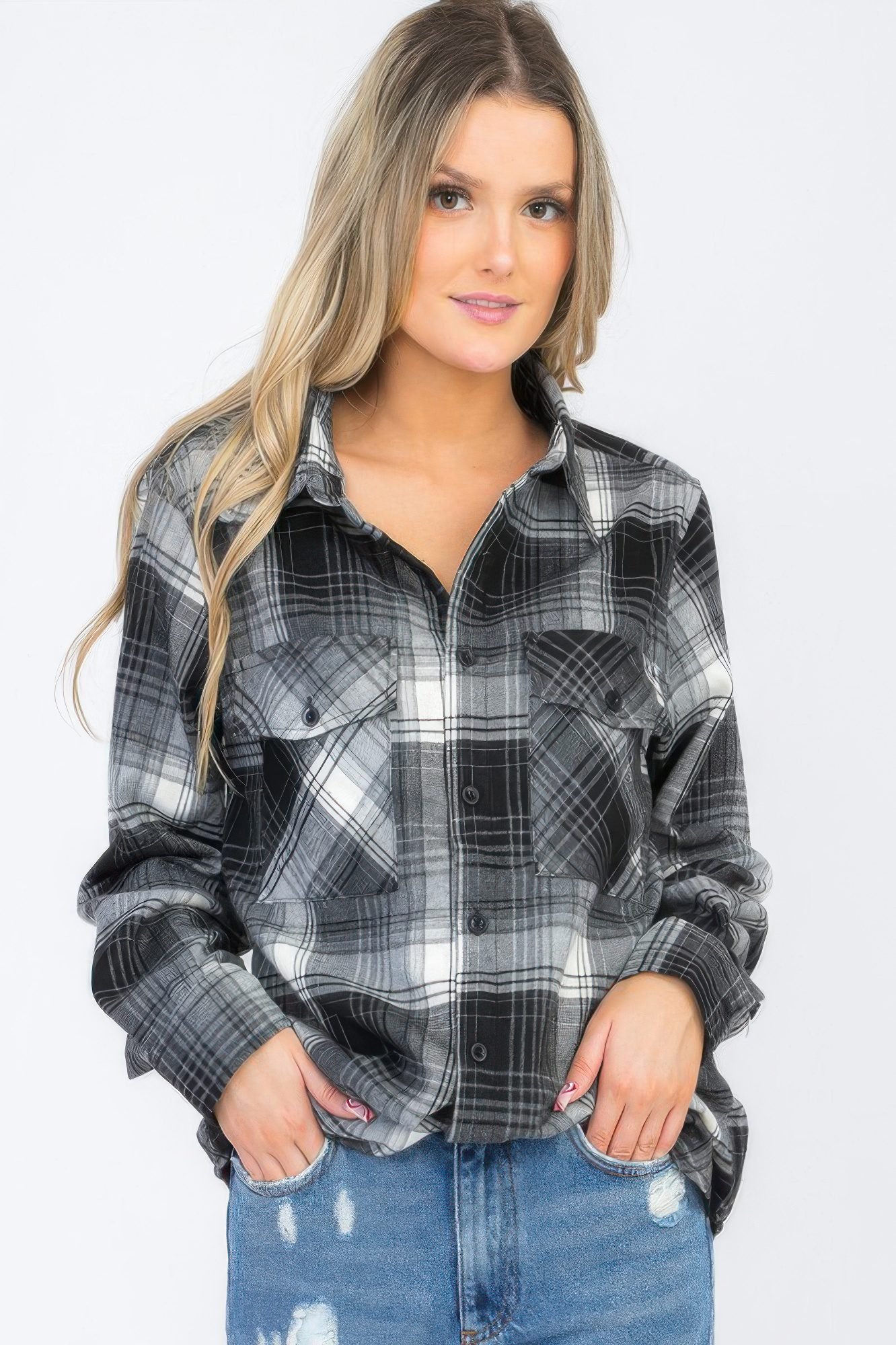 Womens Boyfriend Long Sleeve Checkered Flannel