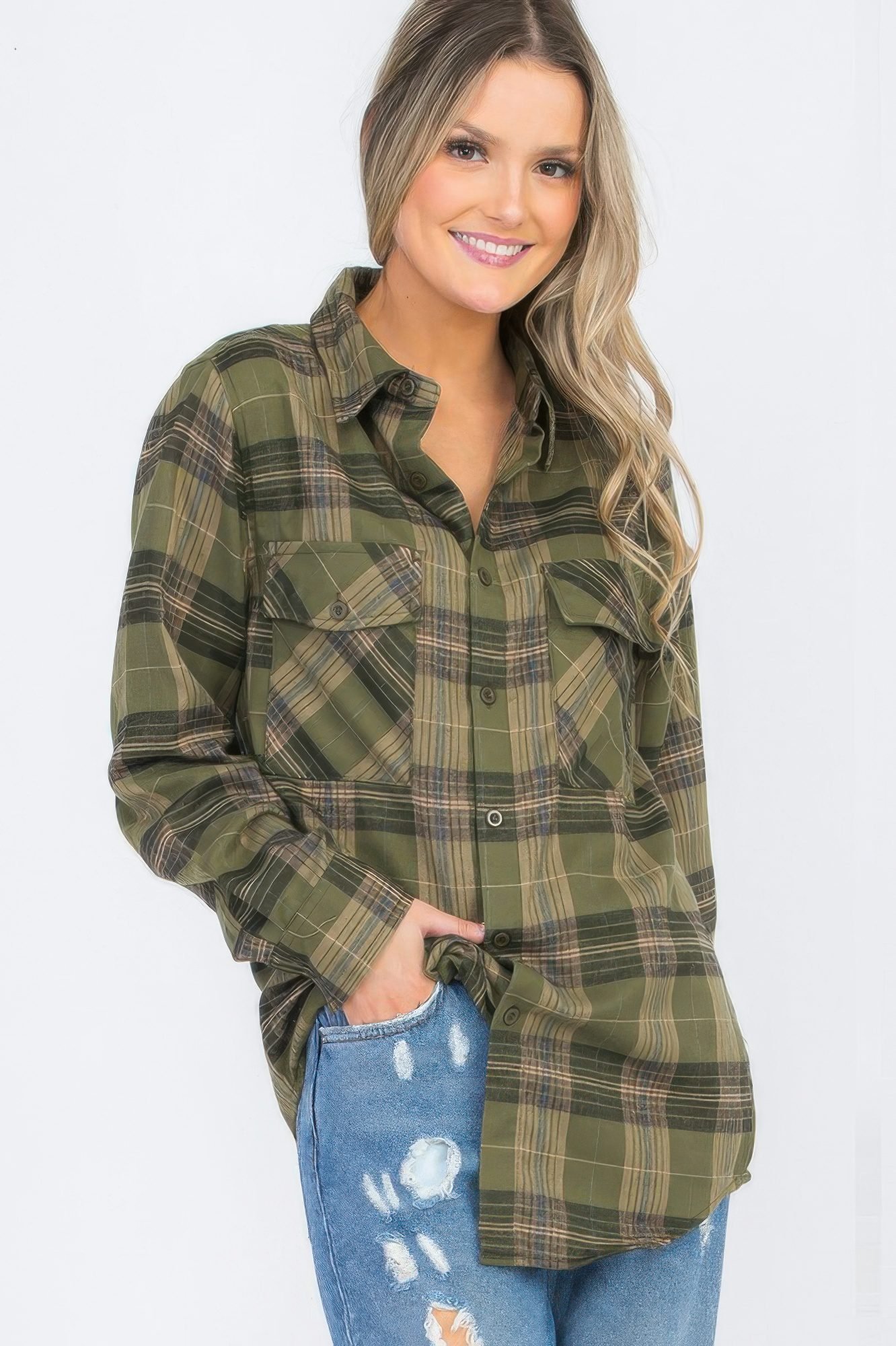 Womens Boyfriend Long Sleeve Checkered Flannel