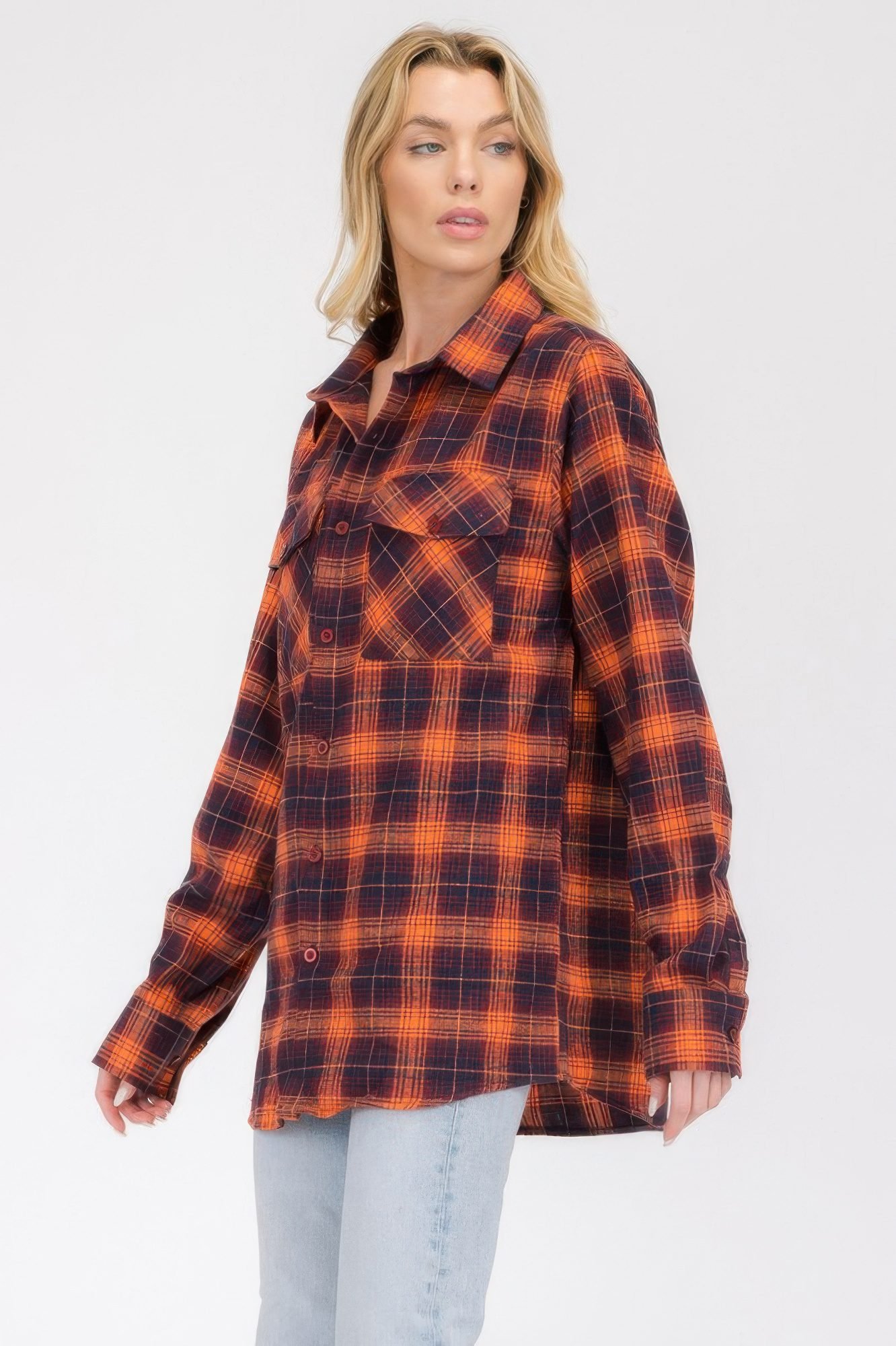 Womens Boyfriend Long Sleeve Checkered Flannel