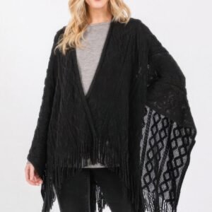 Diamond Pattern Tassel Knit Ruana - Ivory, One Size