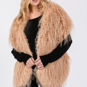 Faux Fur Pull Through Shawl - Taupe, One Size