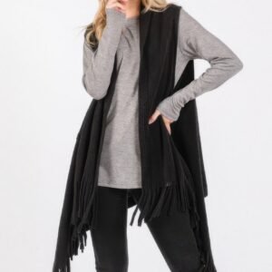 Embossed Dotted Line Tassel Knit Vest