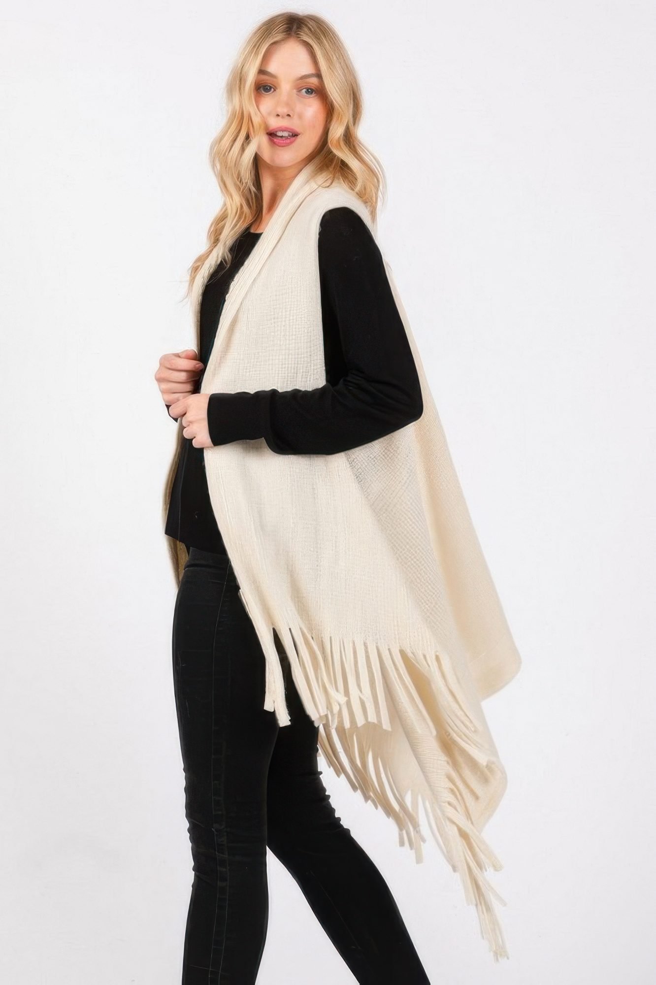 Embossed Dotted Line Tassel Knit Vest