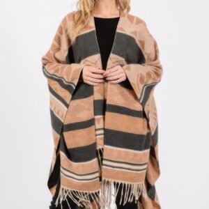 Aztec Pattern Fringe Ruana -WH200249487 - Black, One Size