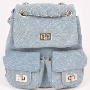 Quilted Denim Double Pocket Front Backpack