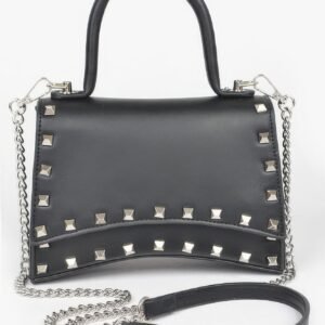 Metallic Faux Leather Studded Top Handle Clutch