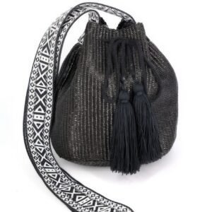 Solid Bucket Bag With Aztec Strap
