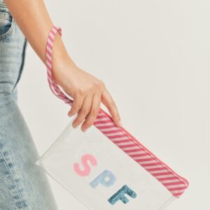Sequin Letter Spf Clear Pouch With Wrist Strap