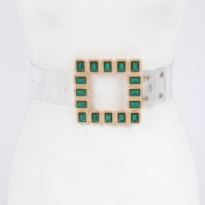 Stone Buckle Faux Leather Belt