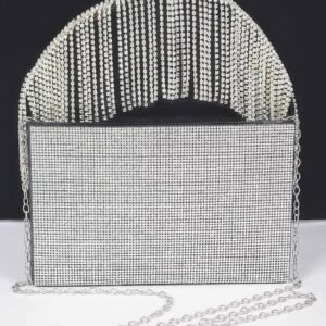 Rhinestone Box Clutch W/rhinestone Fringe Handle