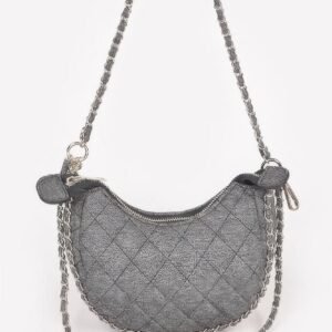 Vegan Denim Leather Chain Crossbody Bag