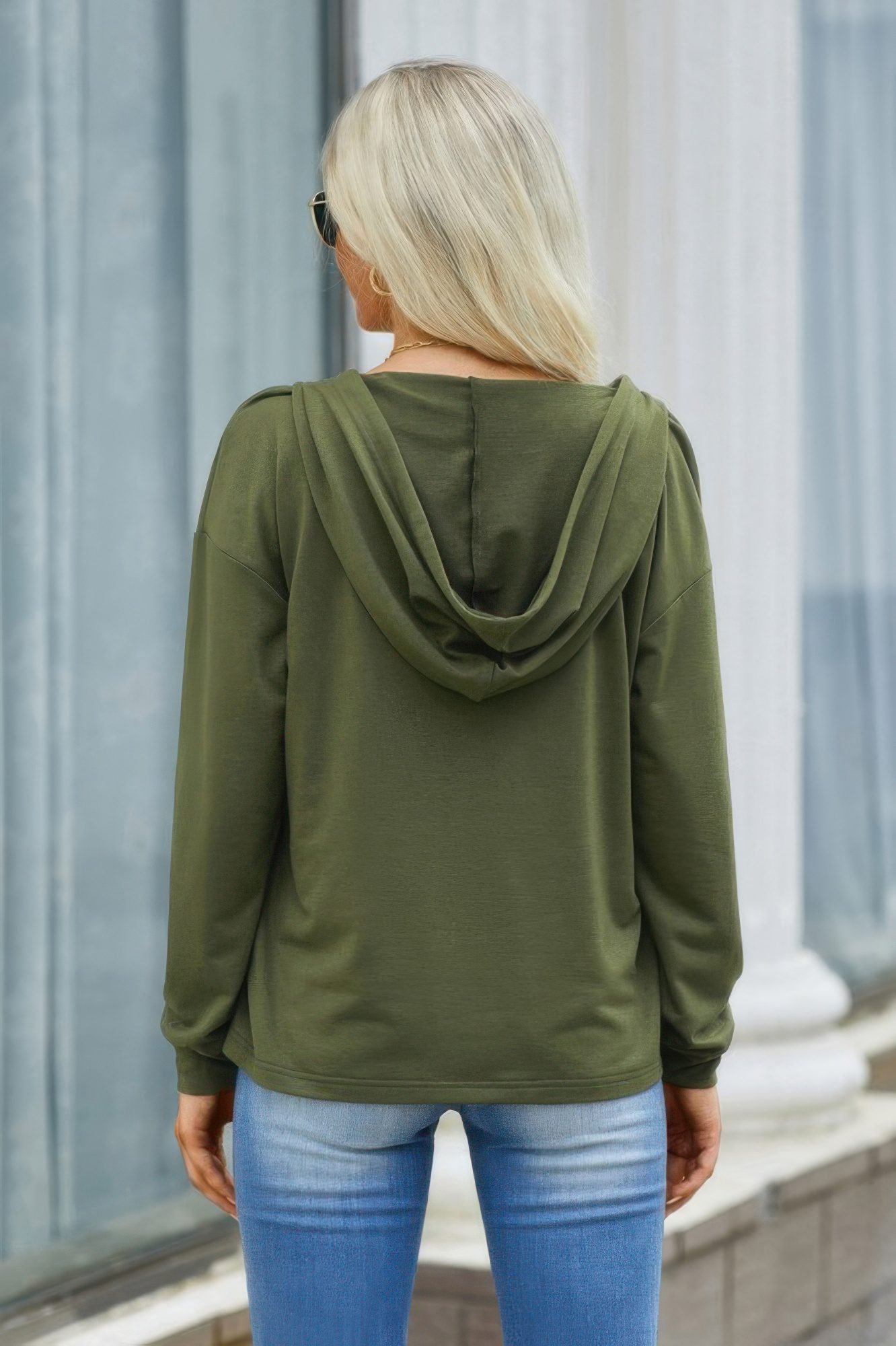 Solid Lace Trim Long Sleeve Loose Hoodie