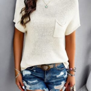 Solid Short Cap Sleeve Ribbed Knit Loose Top