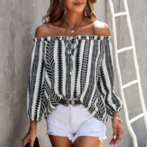 Strip Color Block Off Shoulder Blouse