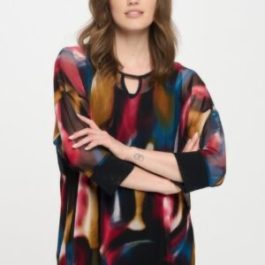 Mesh Romance Key -hole Contrast Top