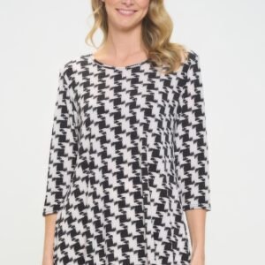 Houndstooth Print Ity Fabric Quarter Sleeve Top