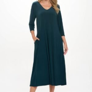 Hit V -neck Long Dress W/pocket -WH327395