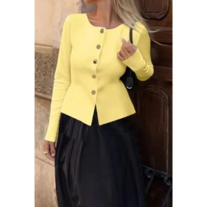 Knit Round Neck Button Up Long Sleeves Sweater