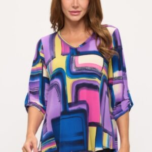 Hit Roll Sleeve V -neck Top -WH328045