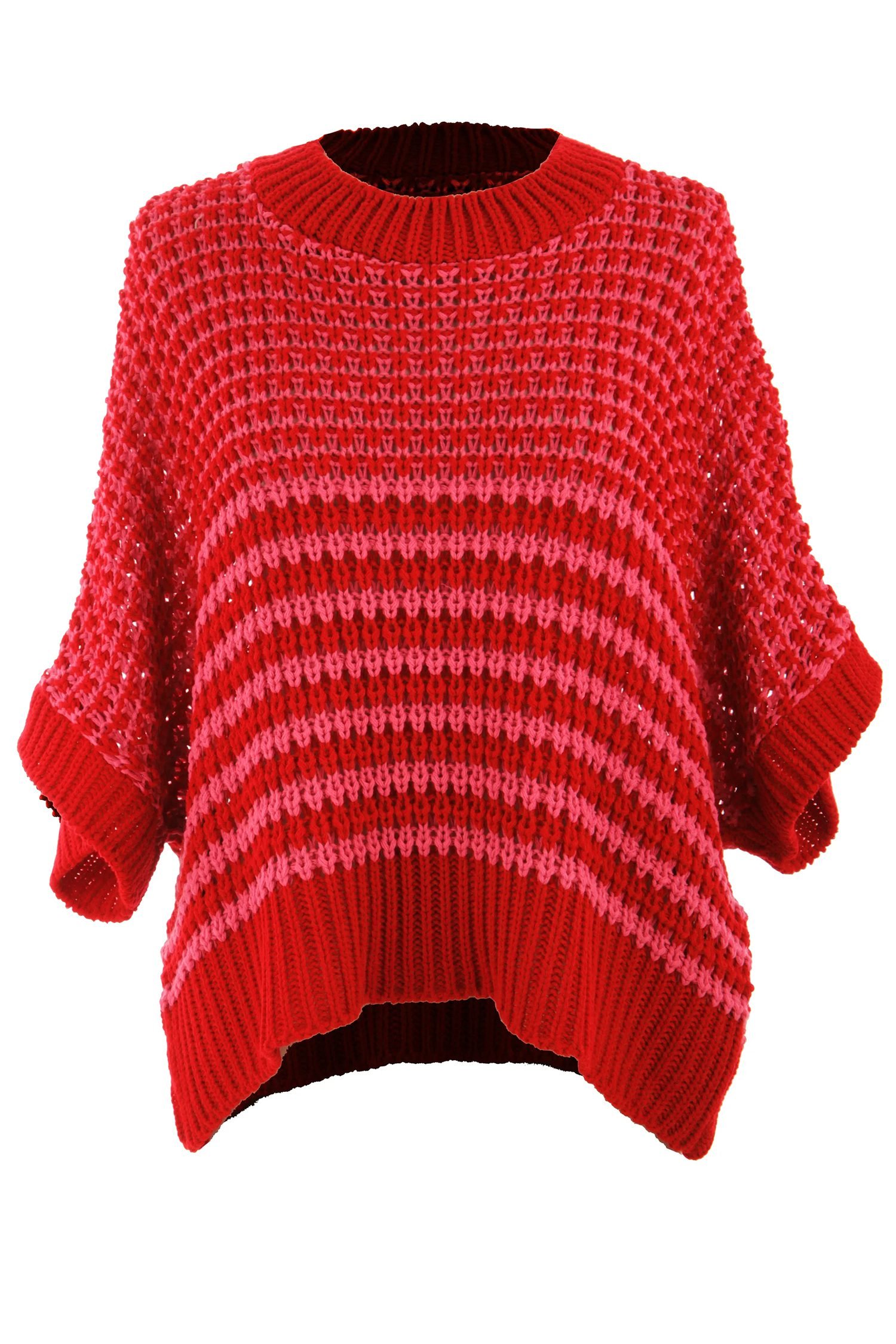 Red Stripe 3/4 Draped Sleeve Slouchy Sweater - Image 10