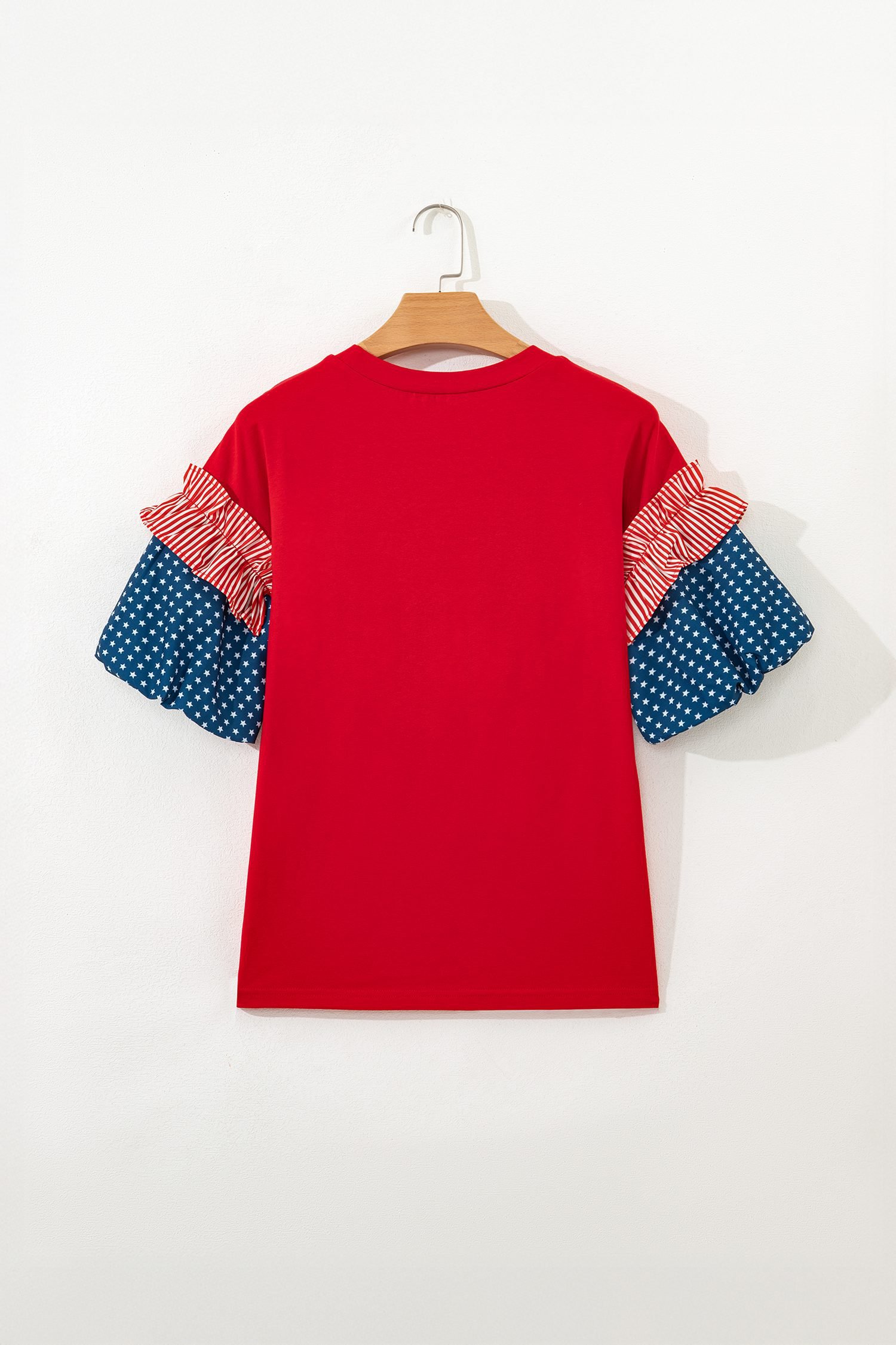 Fiery Red Stars Stripes Short Puff Sleeve Top - Image 6
