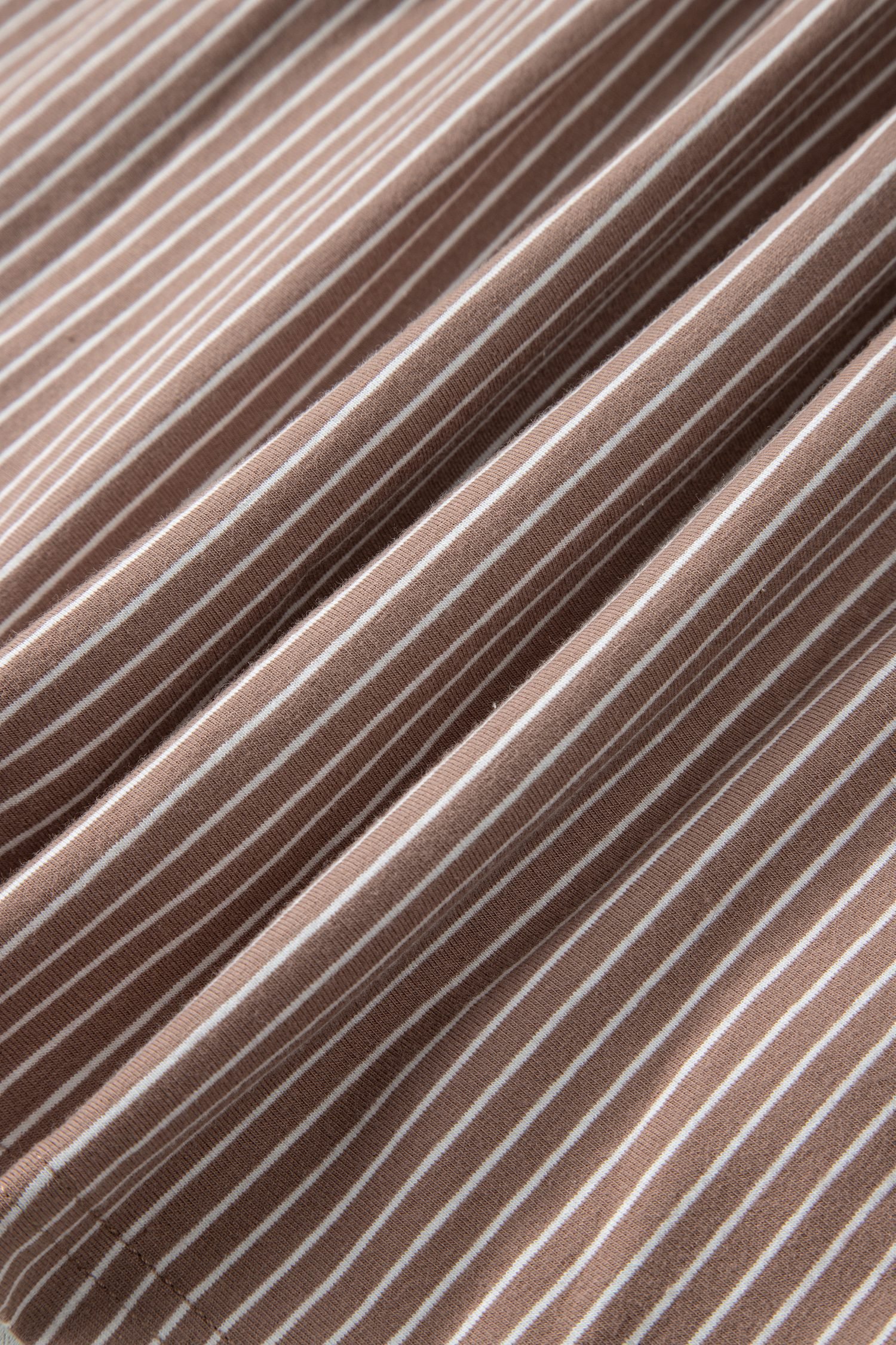 Khaki Stripe Buttoned V Neck High Low Side Slit T Shirt