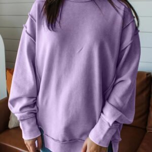 Lavendula Horizontal Ribbed Exposed Seam Detail Drop Shoulder Baggy Pullover