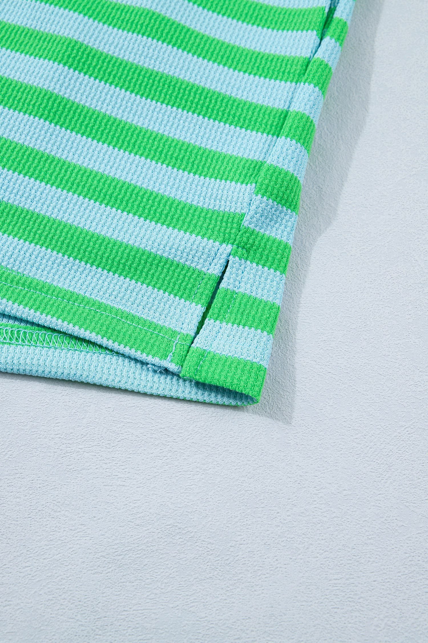 Green Stripe Puff Short Sleeve T Shirt Matching Shorts Set