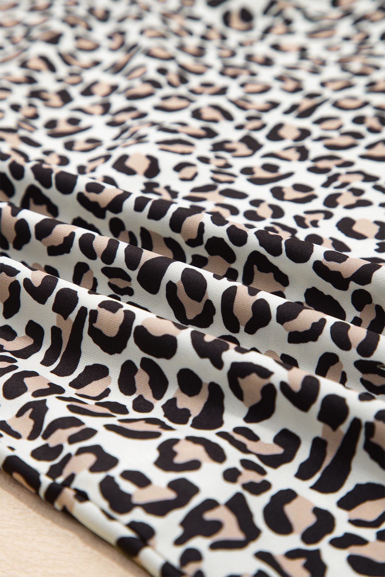 Black Leopard Print Striped Ruffled Color Block Trim V Neck Short Sleeve Blouse - Image 9