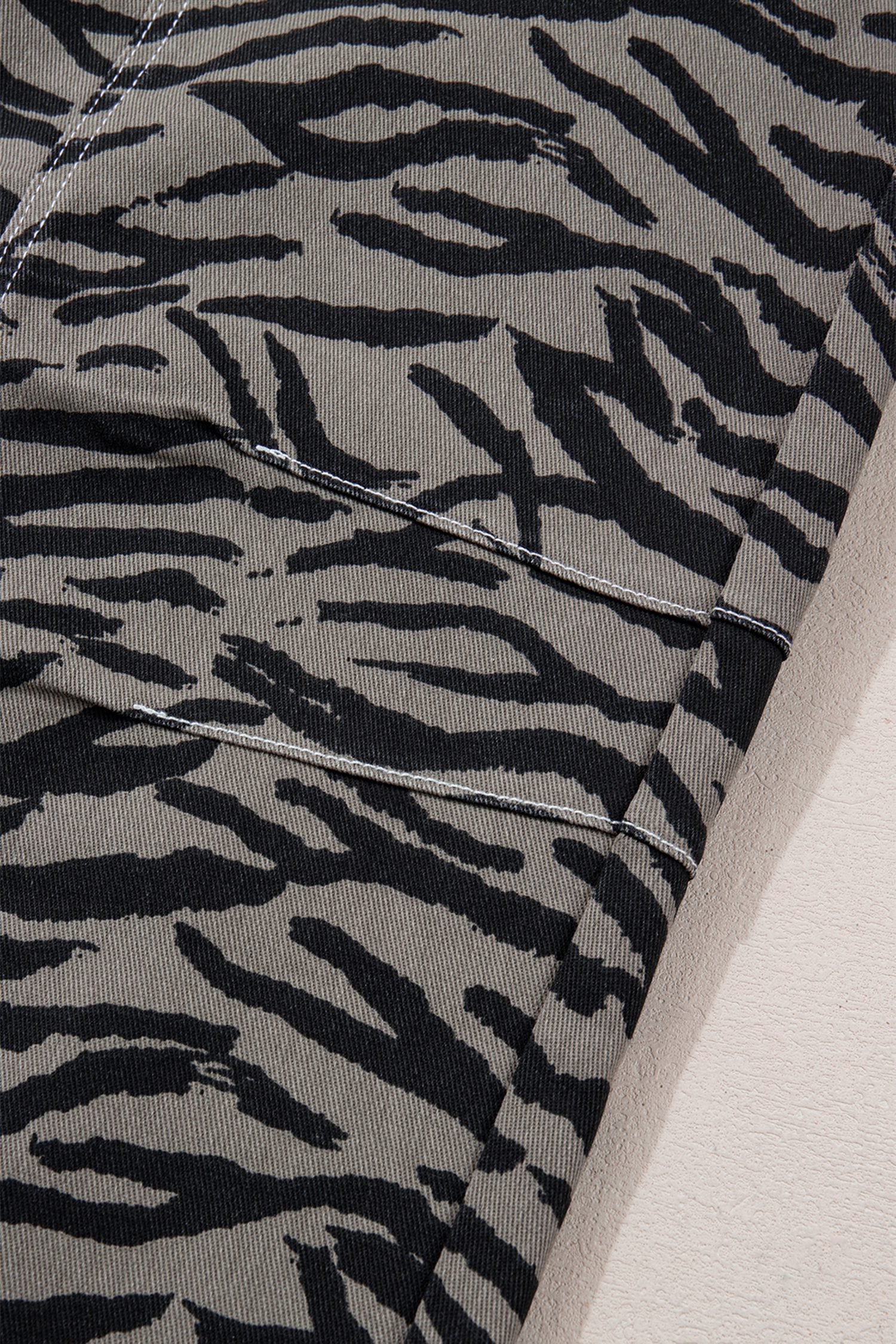 Gray Zebra Stripe Printed Wide Leg Jeans