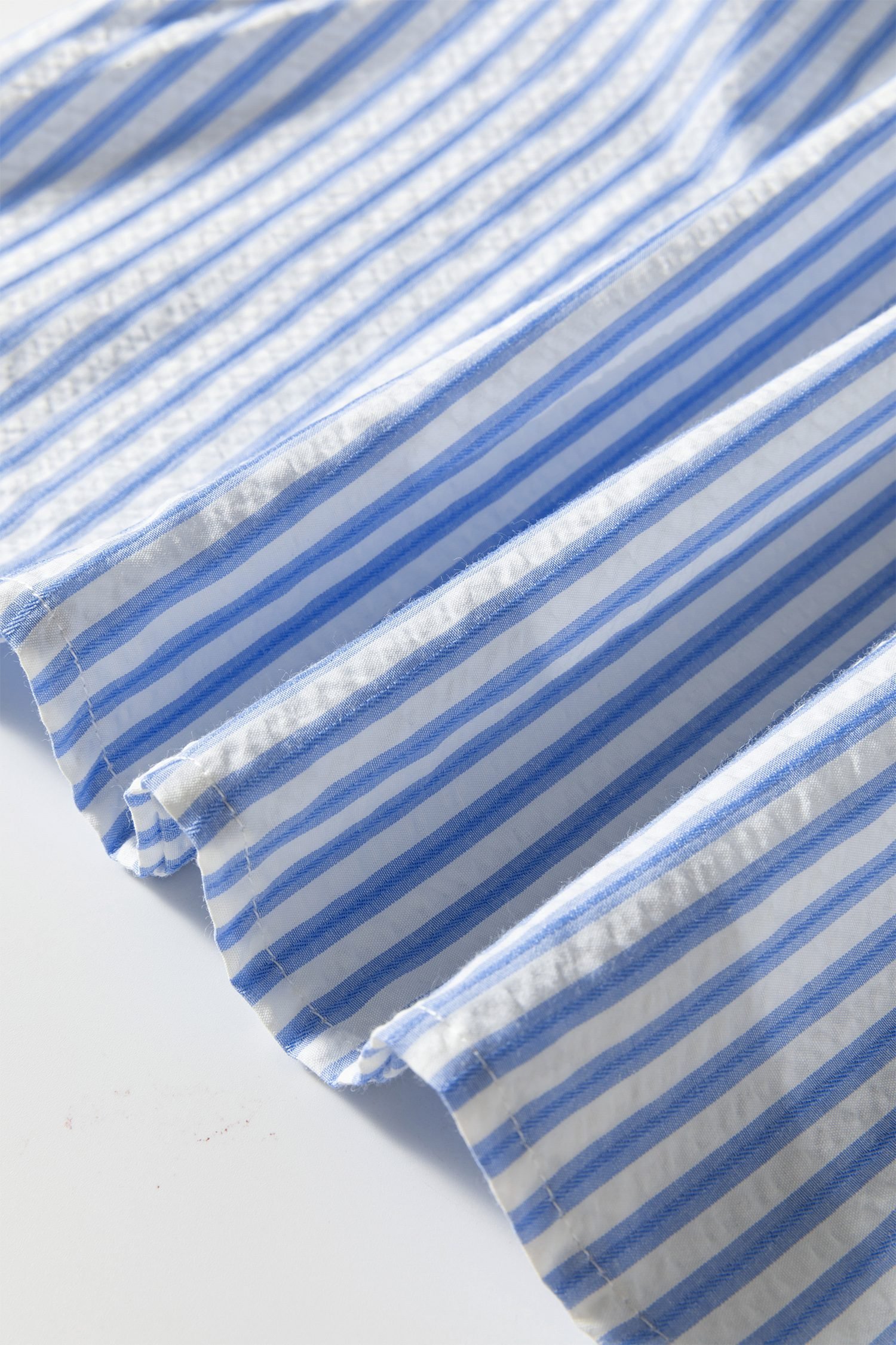 Sky Blue Stripe Ricrac Trim Short Puff Sleeve Leopard Patchwork Collar V Neck Blouse - Image 13