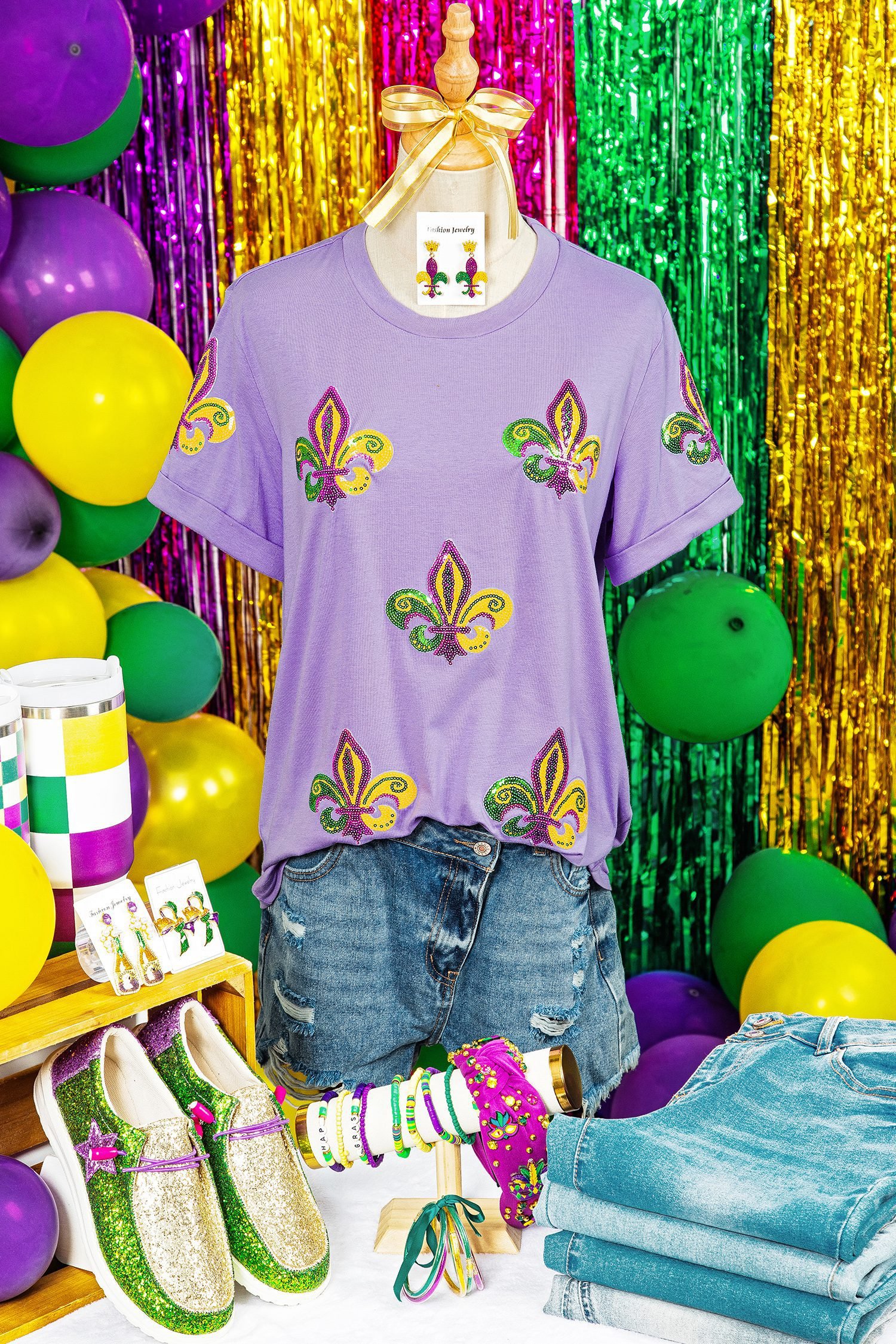 Wisteria Mardi Gras Sequined Pattern Holiday T Shirt