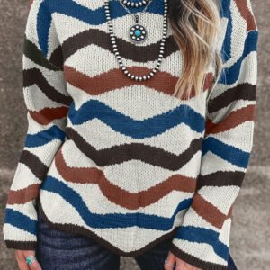 Multicolour Retro Wave Print Western Sweater
