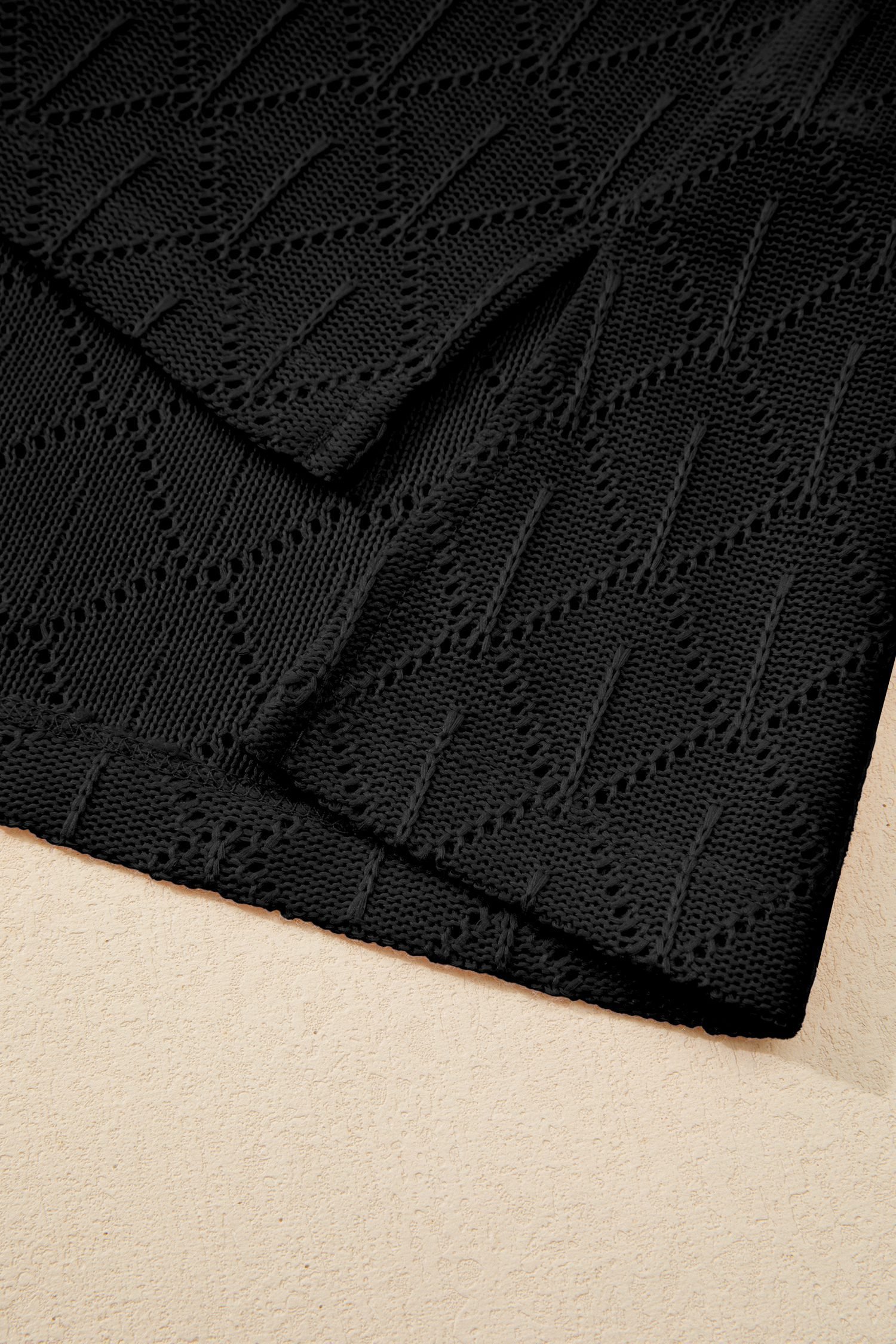 Black Pointelle Rhombus Knit Plus Size V Neck Loose Top