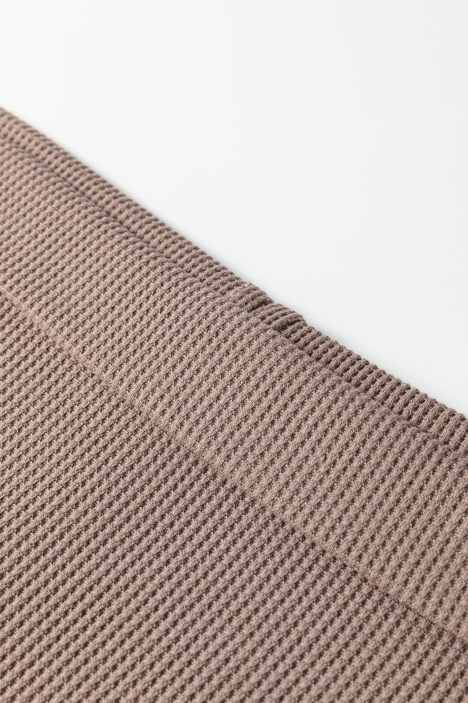 Old Rose Solid Color Waffle Knit Asymmetric Neck Long Sleeve Top - Image 7