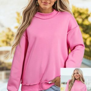 Bright Pink Oversize Drop Shoulder Reversible Mock Neck Sweatshirt