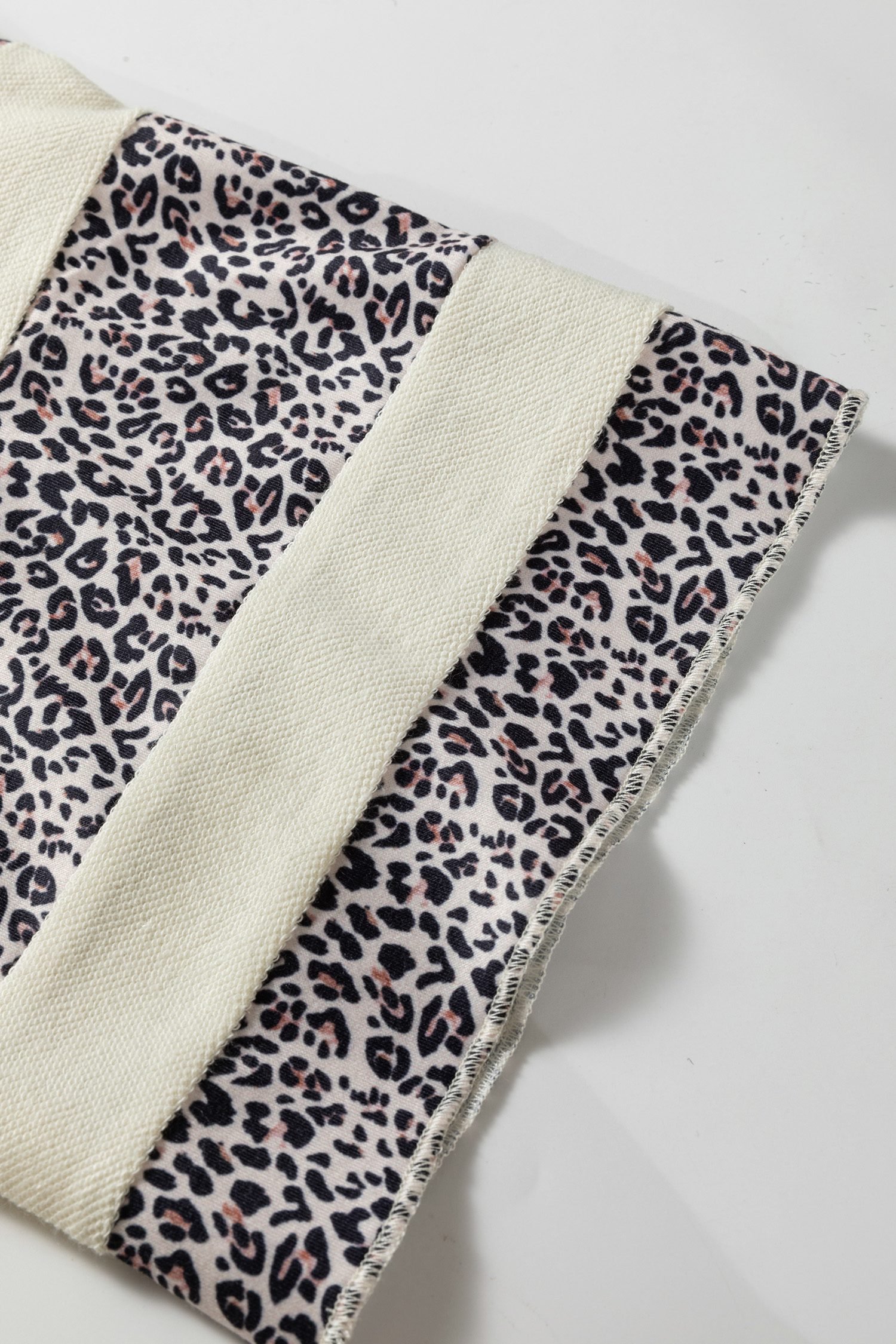 Apricot V Neck Exposed Seam Leopard Color Block Patchwork Half Sleeve Top