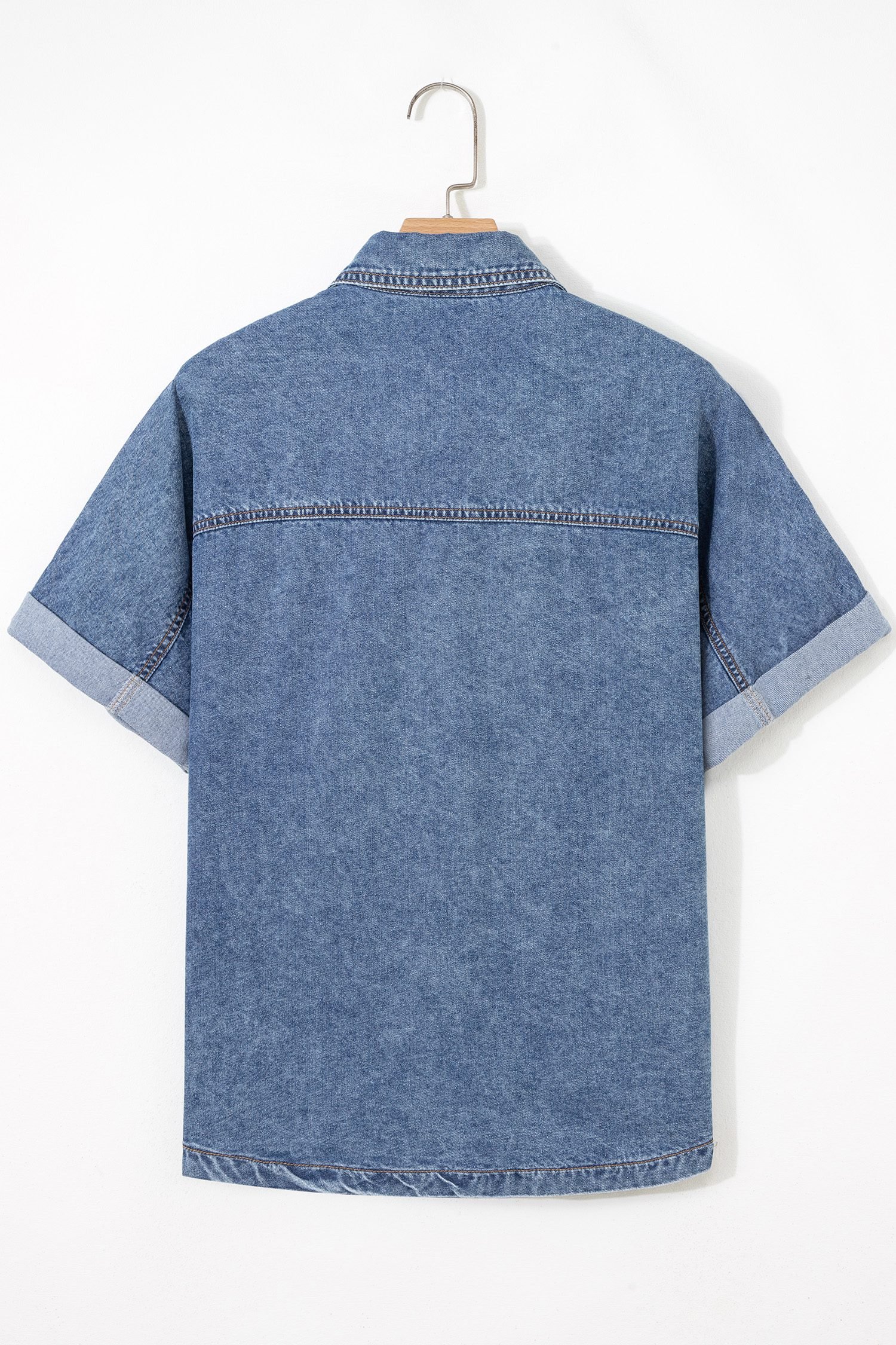 Ashleigh Blue Button Flap Pocket Cuffed Short Sleeve Denim Shirt