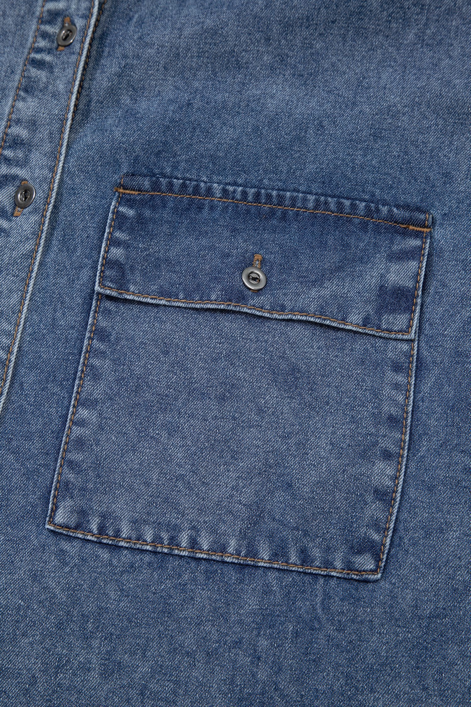 Ashleigh Blue Button Flap Pocket Cuffed Short Sleeve Denim Shirt
