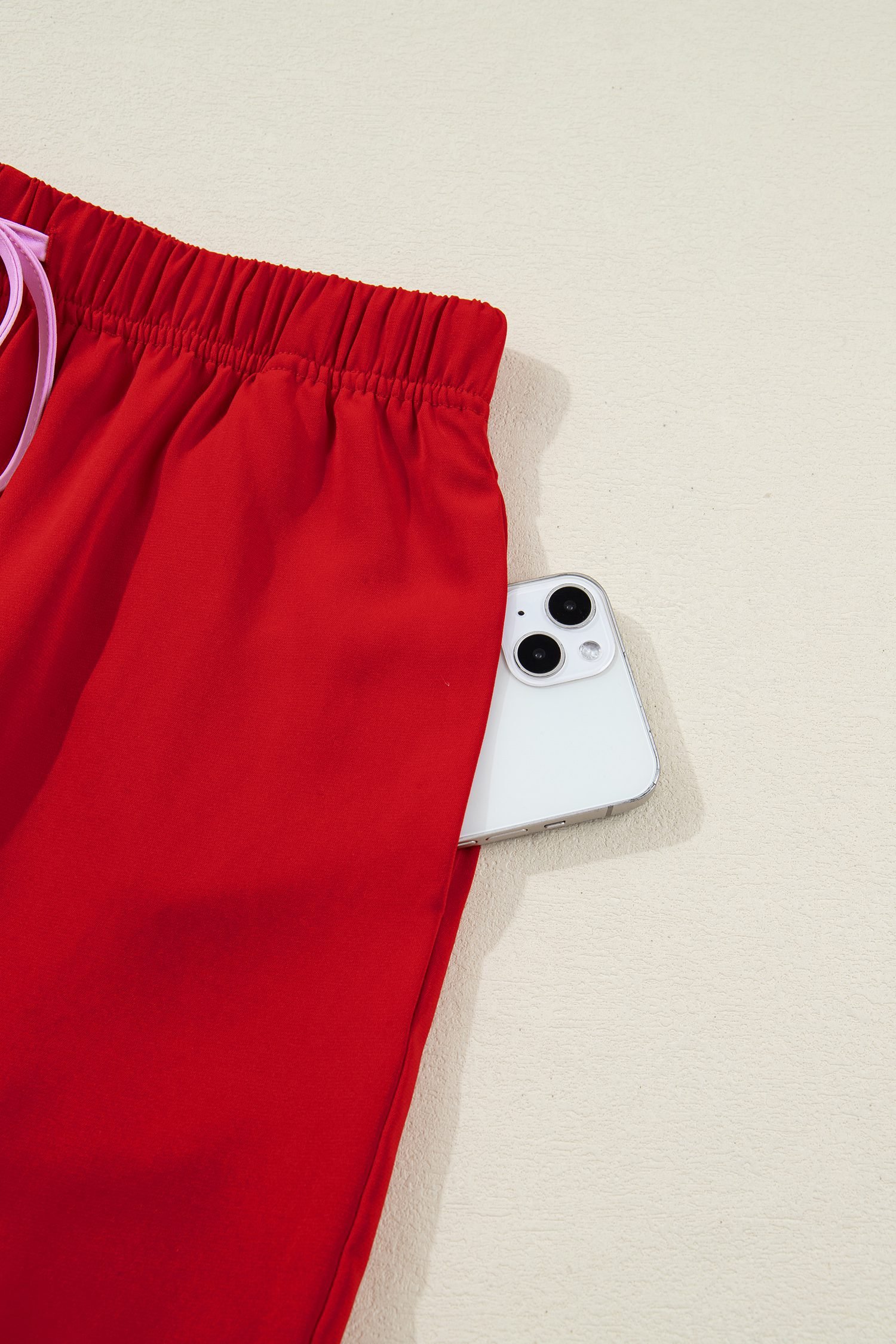 Fiery Red Contrast Trim Ribbon Bow Short Silky 2pcs Pajama Set - Image 13