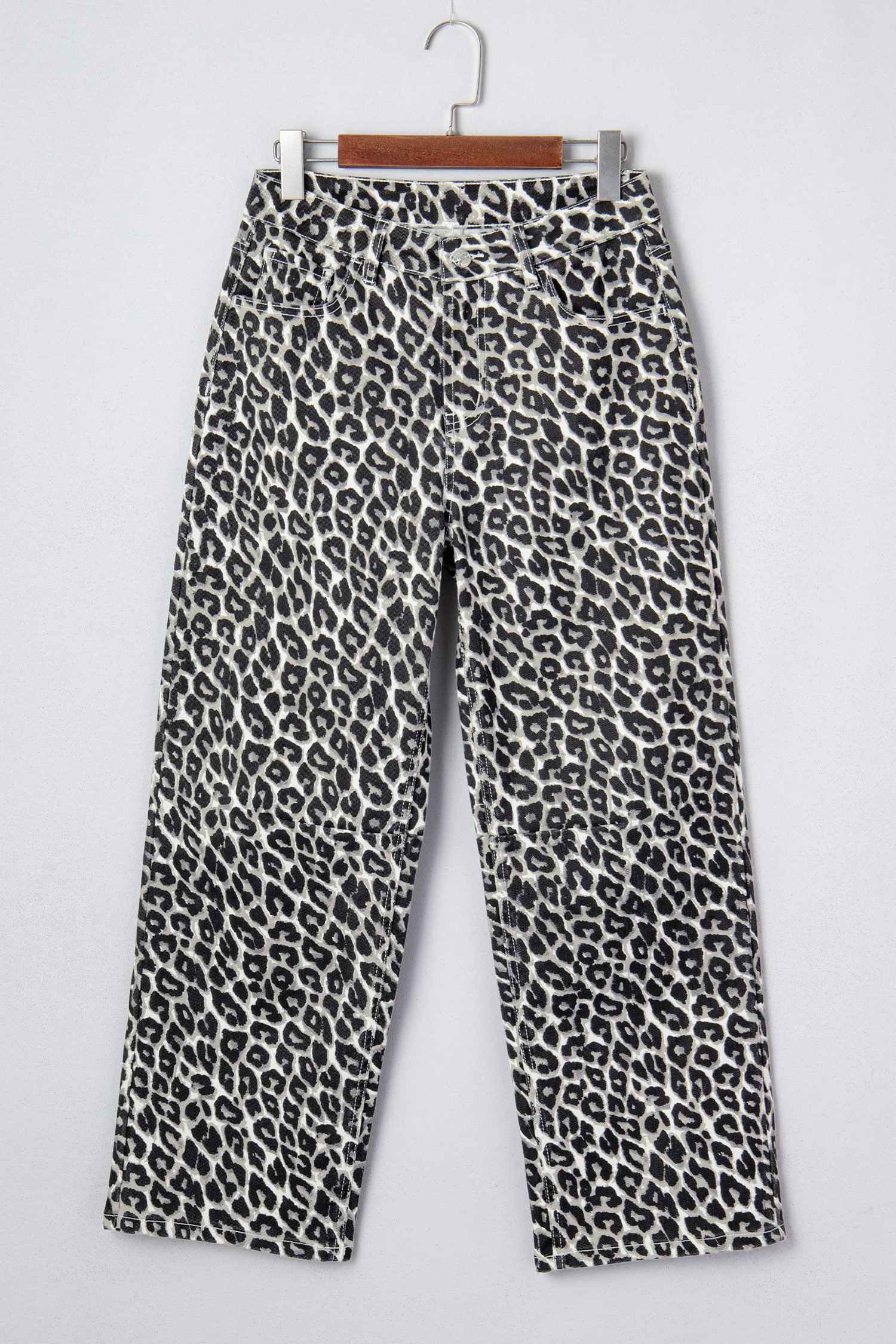 Black Leopard Print Barrel Jeans - Image 7