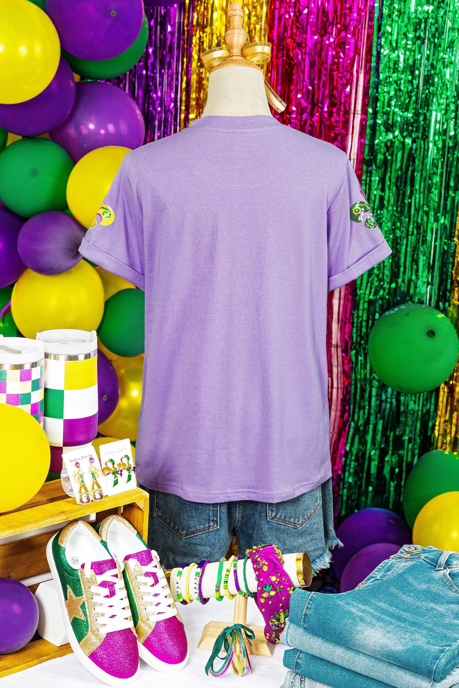Wisteria Mardi Gras Sequined Pattern Holiday T Shirt