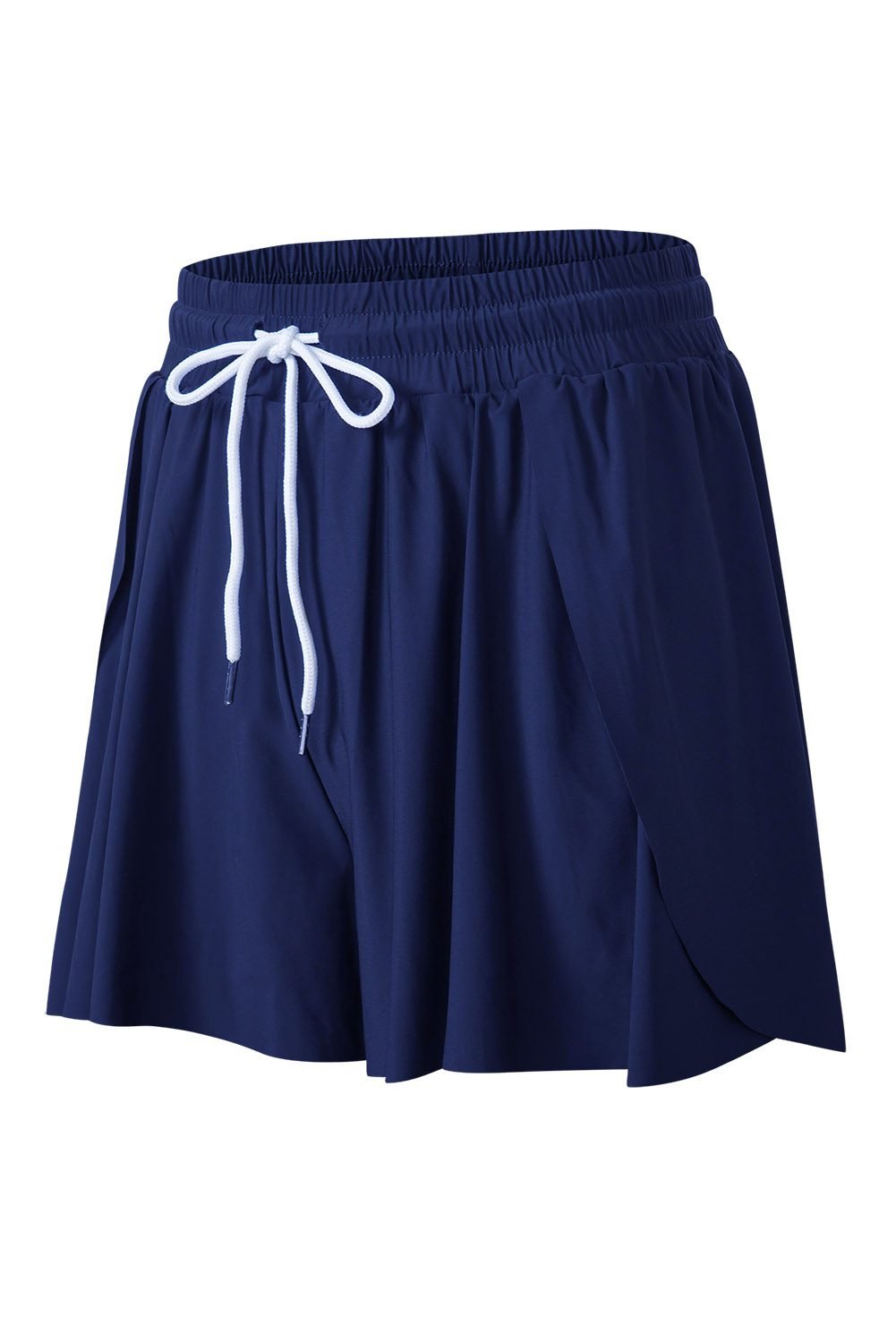 Navy Blue Drawstring Elastic Waist Lined Ruffle Shorts Bikini Bottom