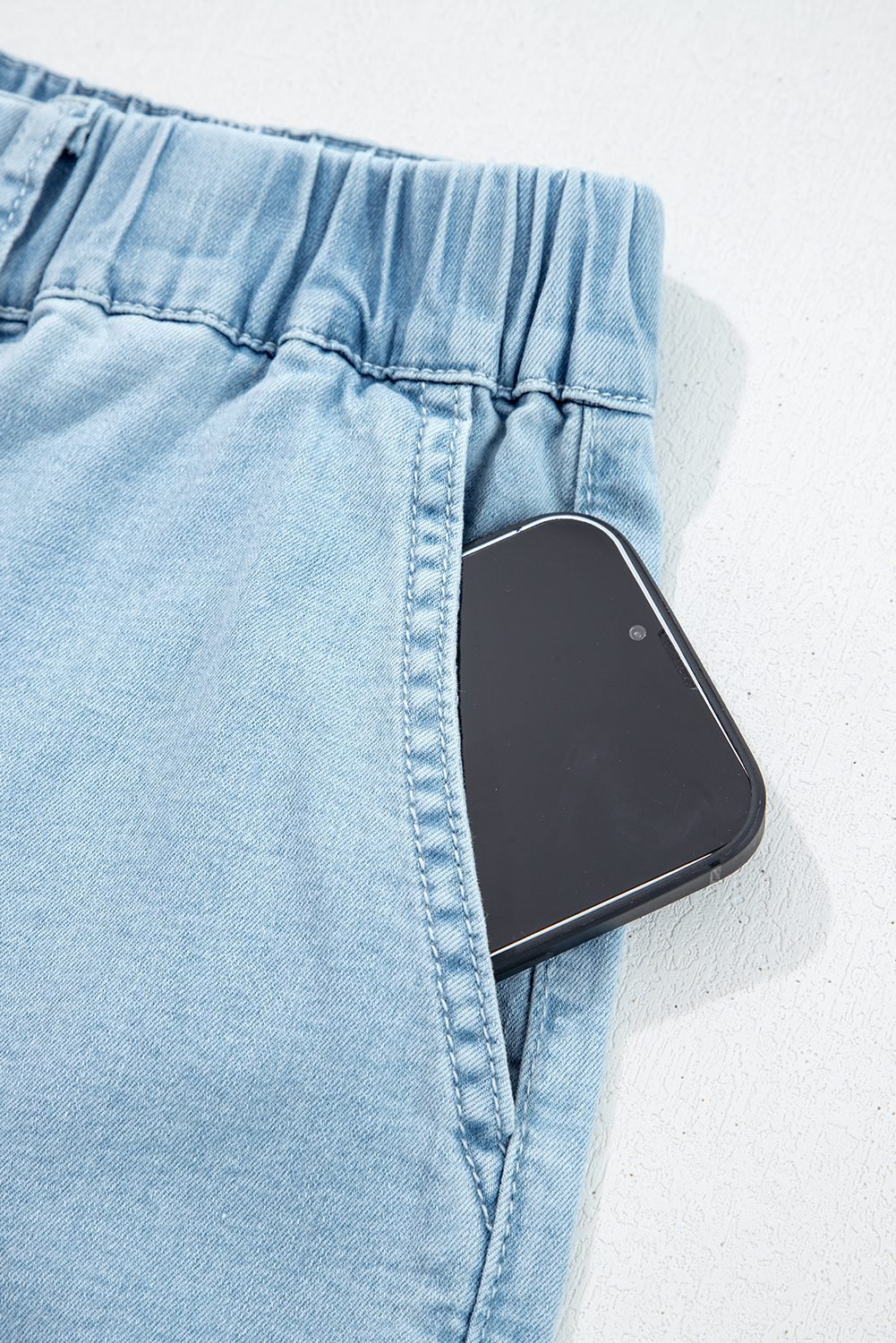 Beau Blue Plus Size Elastic Waist Ruffled Wide Leg Denim Pants