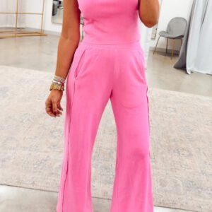 Sachet Pink Slim Ribbed Tank Top and Sweatpants Set